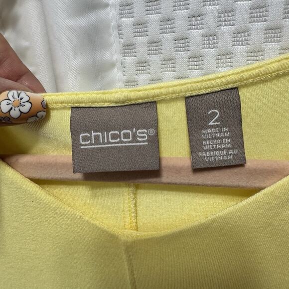 Chico's Butter, Yellow, Two Ply Women's Solid V Neck Top 3/4 Sleeve Size 2 Large - Picture 2 of 6